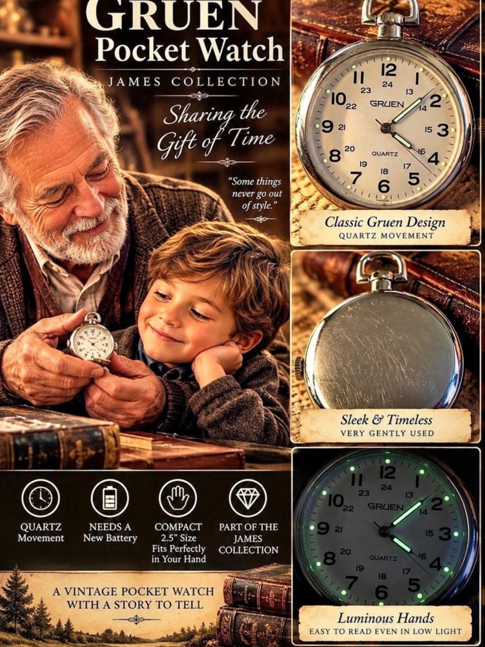 Gruen James Collection Pocket Watch Quartz Silver | The James Collection
